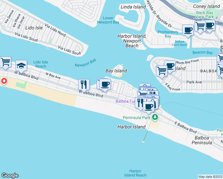 map of restaurants, bars, coffee shops, grocery stores, and more near 307 Anade Avenue in Newport Beach
