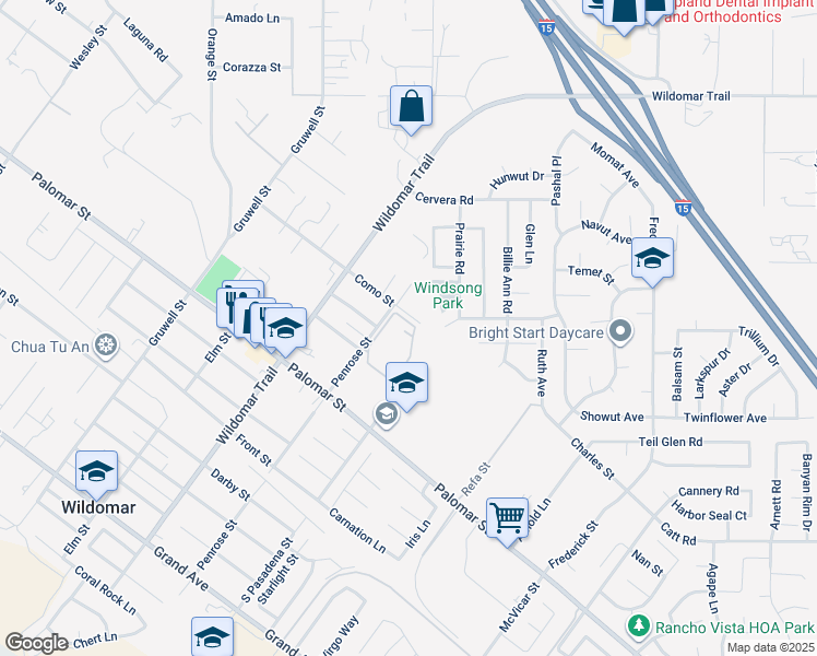 map of restaurants, bars, coffee shops, grocery stores, and more near 32325 South Pasadena Street in Wildomar