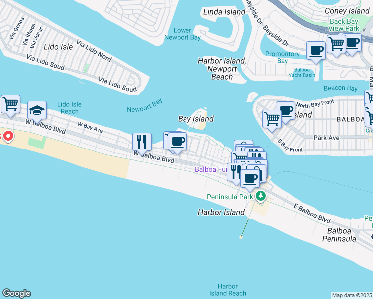 map of restaurants, bars, coffee shops, grocery stores, and more near 307 Anade Avenue in Newport Beach
