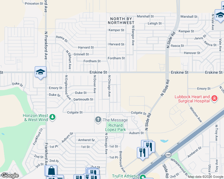 map of restaurants, bars, coffee shops, grocery stores, and more near 507 North Chicago Avenue in Lubbock