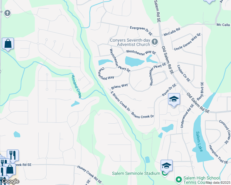 map of restaurants, bars, coffee shops, grocery stores, and more near 3113 Brians Creek Drive in Conyers