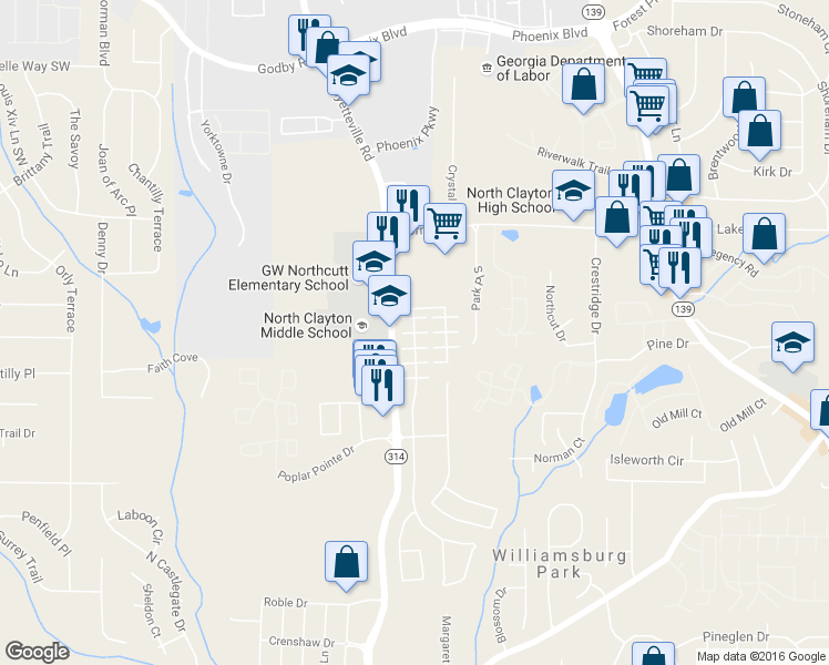 map of restaurants, bars, coffee shops, grocery stores, and more near 1605 Potomac Court in Atlanta