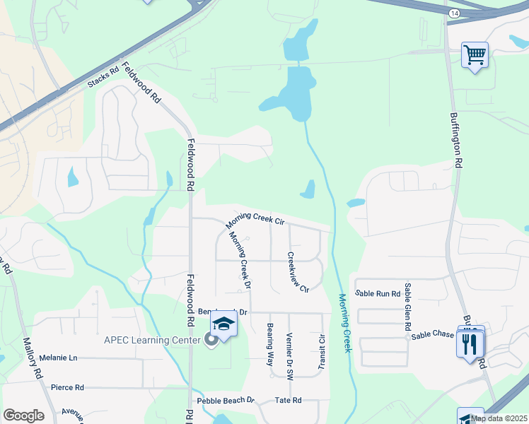 map of restaurants, bars, coffee shops, grocery stores, and more near 5475 Morning Creek Circle in Atlanta