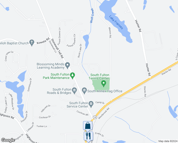 map of restaurants, bars, coffee shops, grocery stores, and more near 4872 Sierra Way in College Park