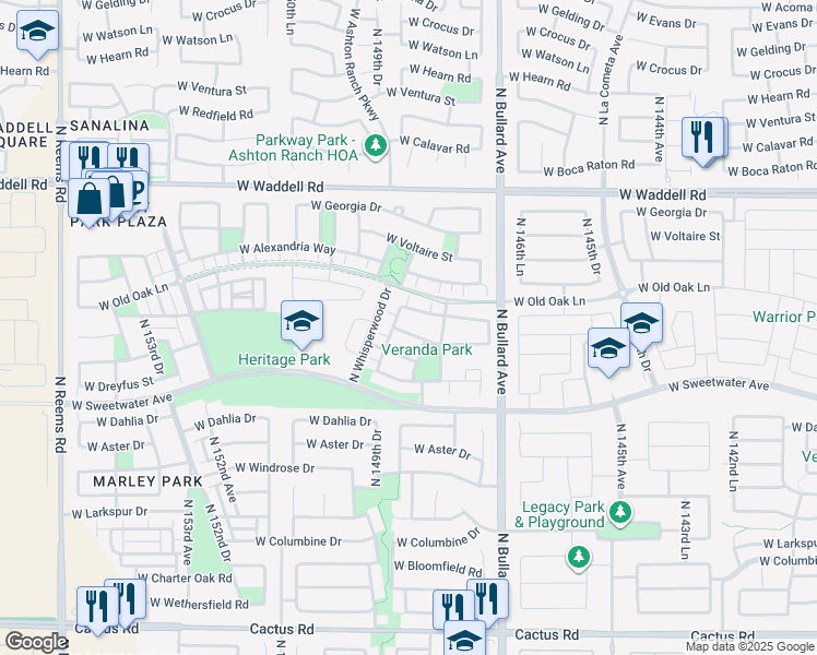 map of restaurants, bars, coffee shops, grocery stores, and more near 14780 West Surrey Drive in Surprise