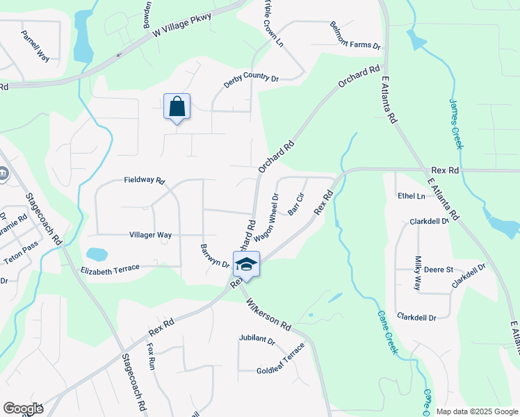 map of restaurants, bars, coffee shops, grocery stores, and more near 182 Orchard Road in Rex
