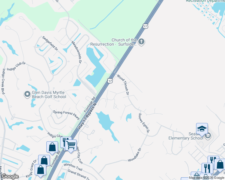 map of restaurants, bars, coffee shops, grocery stores, and more near 5300 Sweetwater Boulevard in Murrells Inlet