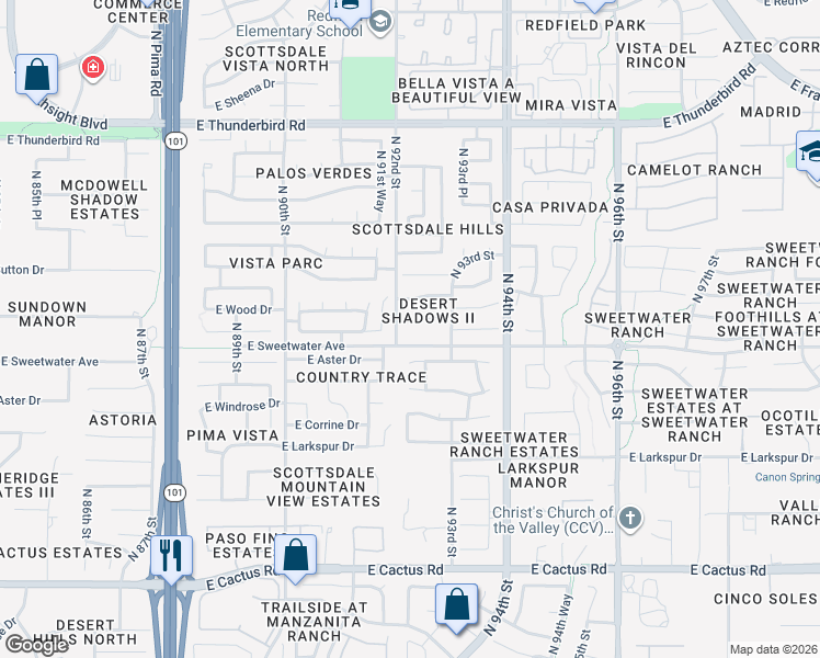 map of restaurants, bars, coffee shops, grocery stores, and more near 9223 East Dreyfus Place in Scottsdale
