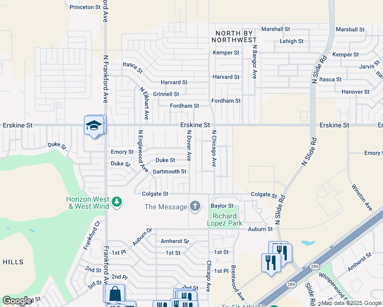 map of restaurants, bars, coffee shops, grocery stores, and more near 512 North Dover Avenue in Lubbock
