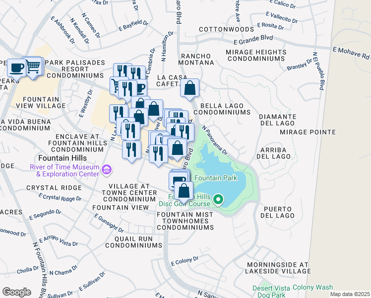 map of restaurants, bars, coffee shops, grocery stores, and more near 13014 North Saguaro Boulevard in Fountain Hills