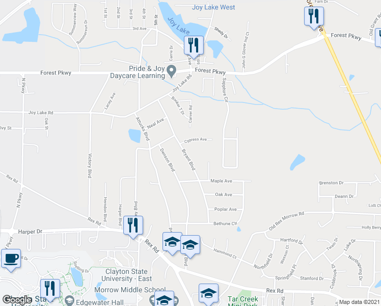 map of restaurants, bars, coffee shops, grocery stores, and more near 5510 Bryant Blvd in Morrow