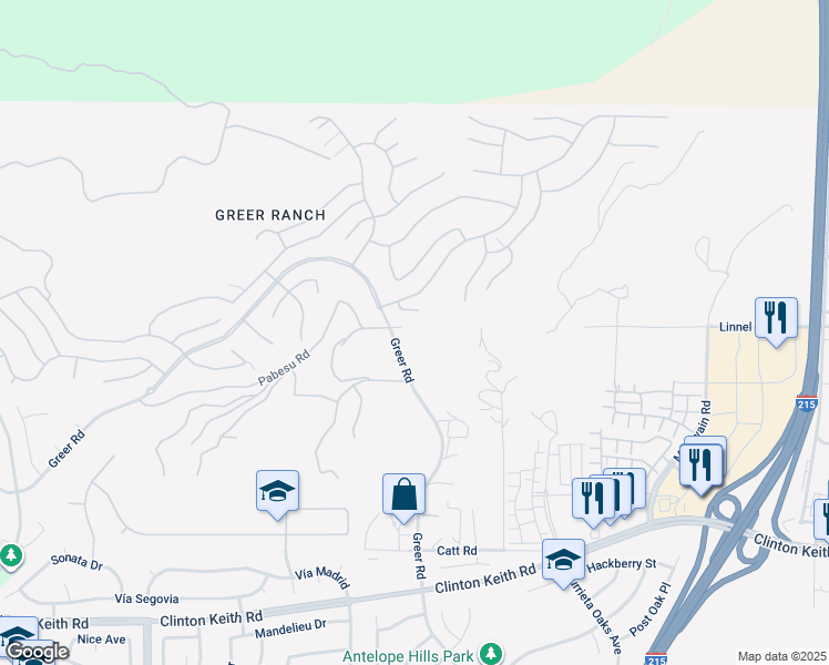 map of restaurants, bars, coffee shops, grocery stores, and more near Greer Road in Murrieta