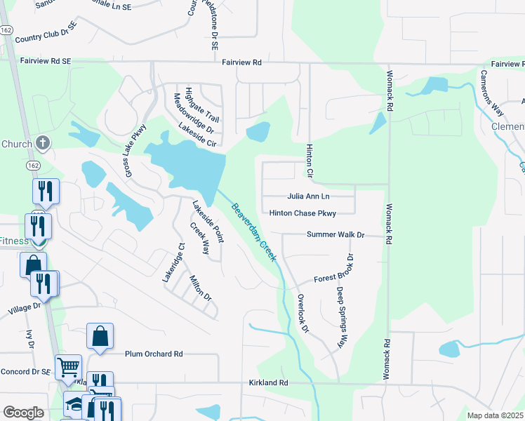 map of restaurants, bars, coffee shops, grocery stores, and more near 255 Hinton Chase Parkway in Covington