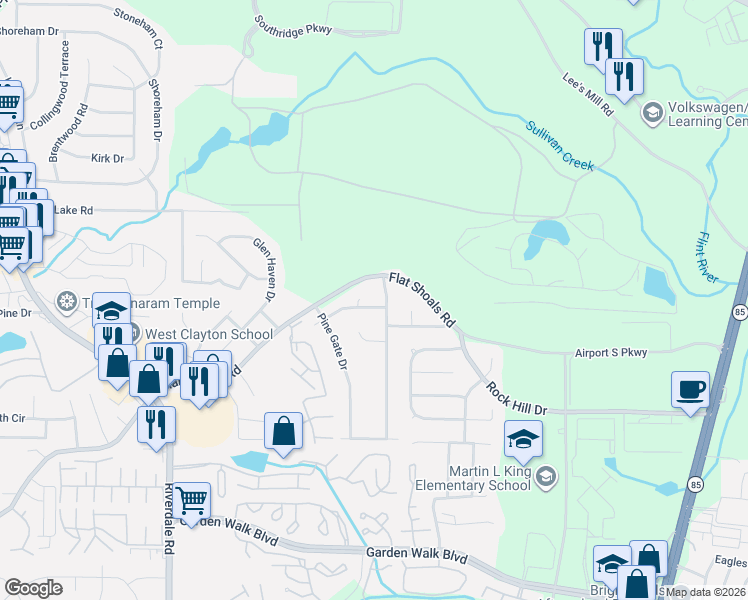 map of restaurants, bars, coffee shops, grocery stores, and more near 5505 Windwood Road in Atlanta