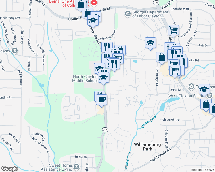 map of restaurants, bars, coffee shops, grocery stores, and more near 1605 Potomac Court in Atlanta