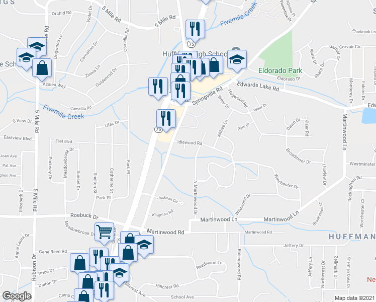 map of restaurants, bars, coffee shops, grocery stores, and more near 900 Idlewood Circle in Birmingham