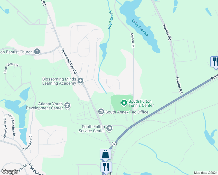 map of restaurants, bars, coffee shops, grocery stores, and more near 4864 Sierra Way in Atlanta