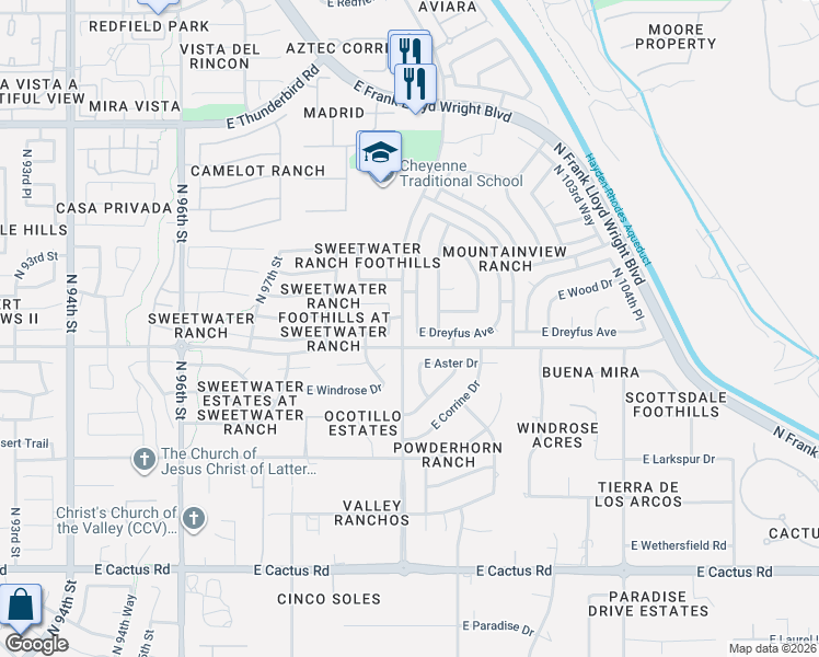 map of restaurants, bars, coffee shops, grocery stores, and more near 9961 East Dreyfus Avenue in Scottsdale