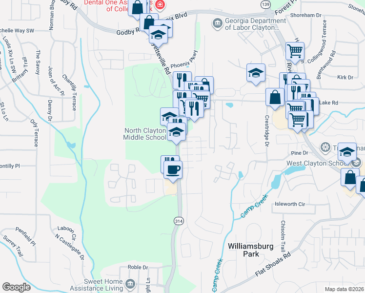 map of restaurants, bars, coffee shops, grocery stores, and more near 1605 Potomac Court in Atlanta