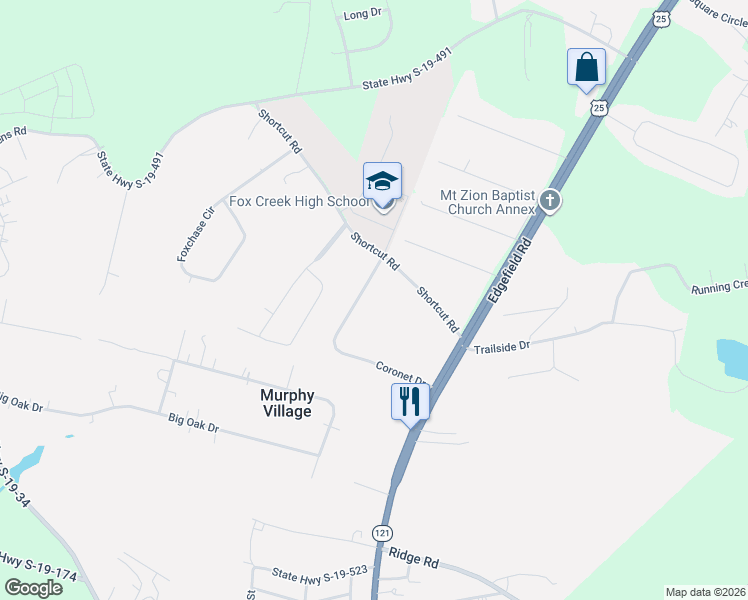 map of restaurants, bars, coffee shops, grocery stores, and more near 800-898 Coronet Dr in North Augusta