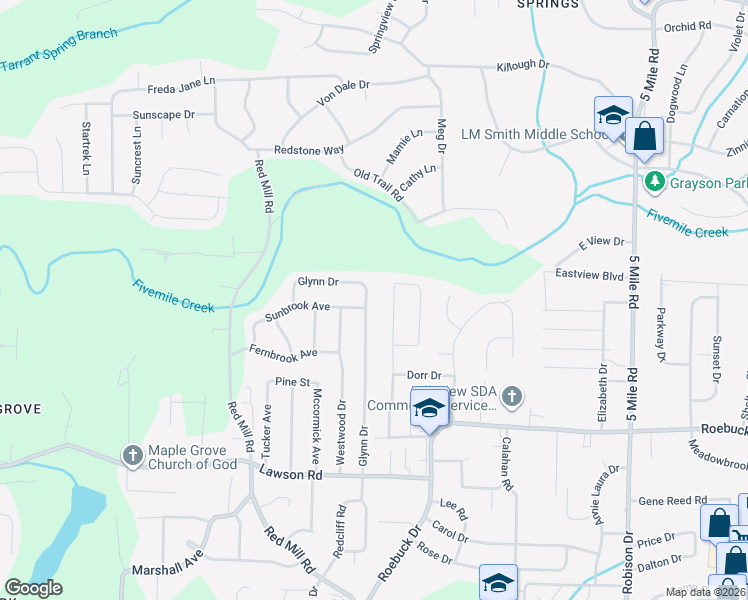 map of restaurants, bars, coffee shops, grocery stores, and more near 345 Glynn Drive in Birmingham