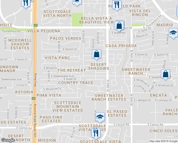 map of restaurants, bars, coffee shops, grocery stores, and more near 9247 East Dreyfus Place in Scottsdale