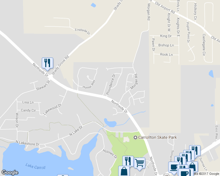 map of restaurants, bars, coffee shops, grocery stores, and more near 100 Providence Court in Carrollton