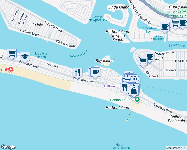 map of restaurants, bars, coffee shops, grocery stores, and more near 306 Lindo Avenue in Newport Beach