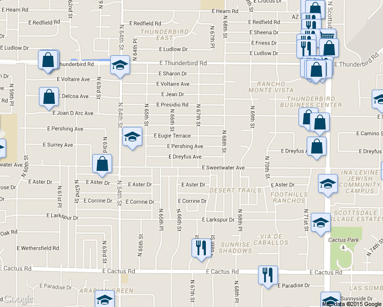 map of restaurants, bars, coffee shops, grocery stores, and more near 6629 East Dreyfus Avenue in Scottsdale