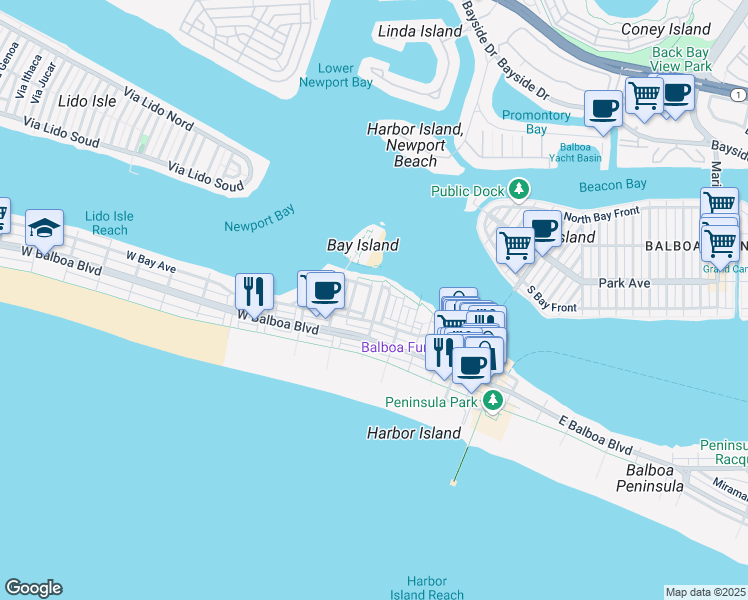 map of restaurants, bars, coffee shops, grocery stores, and more near 320 Montero Avenue in Newport Beach