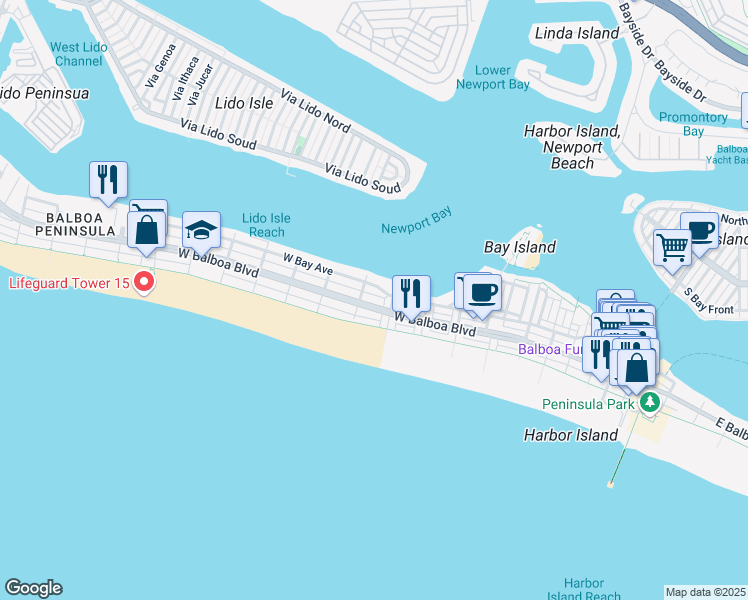 map of restaurants, bars, coffee shops, grocery stores, and more near 826 West Oceanfront in Newport Beach