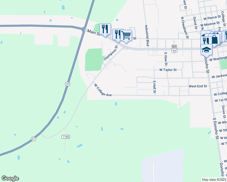 map of restaurants, bars, coffee shops, grocery stores, and more near West College Avenue in Clarksville