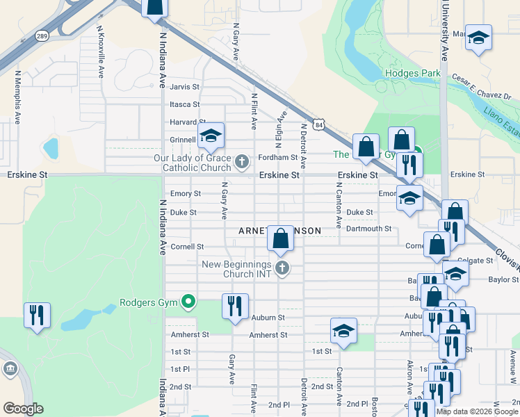 map of restaurants, bars, coffee shops, grocery stores, and more near 3009 Duke Street in Lubbock