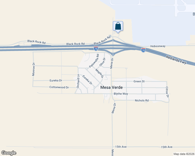 map of restaurants, bars, coffee shops, grocery stores, and more near 18250 Palowalla Road in Blythe