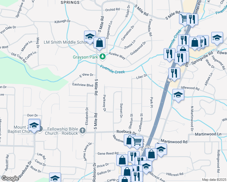 map of restaurants, bars, coffee shops, grocery stores, and more near 948 Meadowbrook Drive in Birmingham