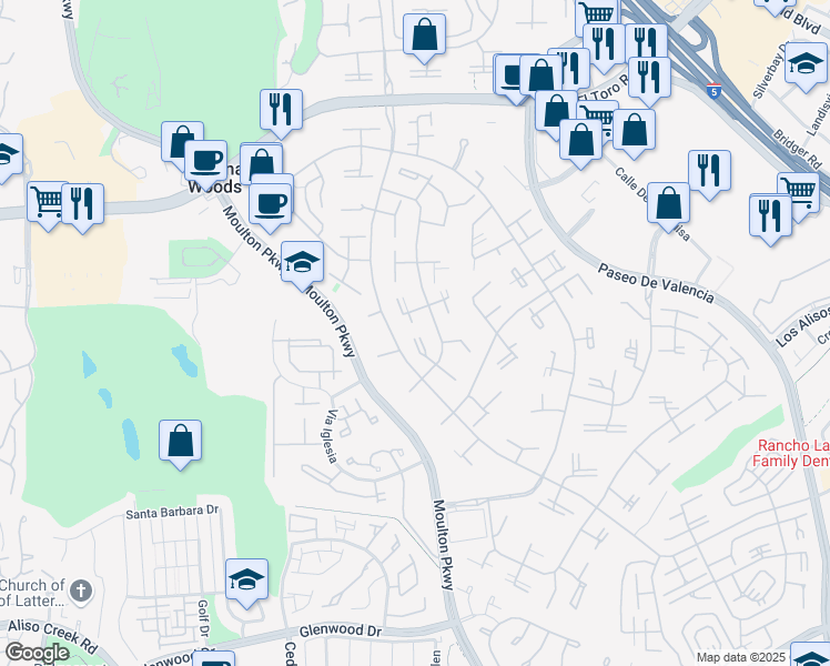 map of restaurants, bars, coffee shops, grocery stores, and more near 375 Avenida Castilla in Laguna Woods