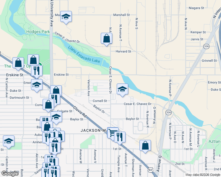 map of restaurants, bars, coffee shops, grocery stores, and more near 499 North Avenue U in Lubbock