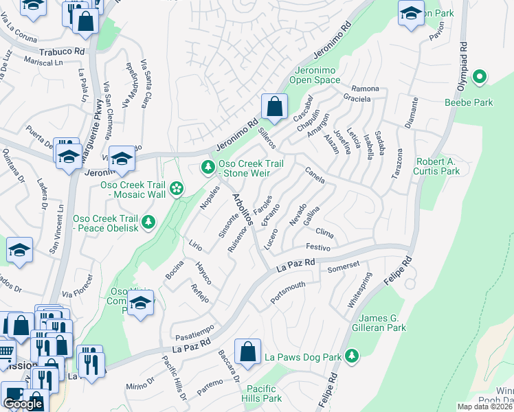map of restaurants, bars, coffee shops, grocery stores, and more near 27891 Encanto in Mission Viejo