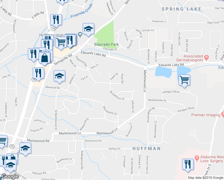 map of restaurants, bars, coffee shops, grocery stores, and more near 997 Broadmoor Drive in Birmingham
