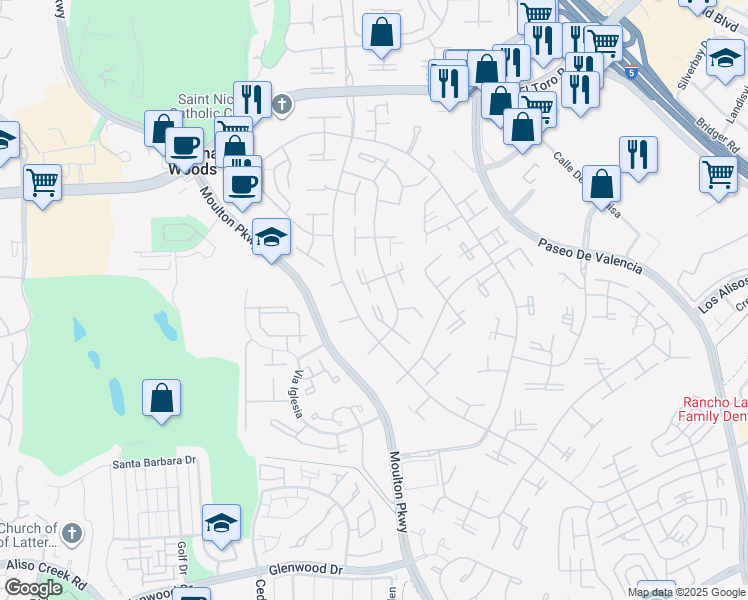 map of restaurants, bars, coffee shops, grocery stores, and more near 375 Avenida Castilla in Laguna Woods