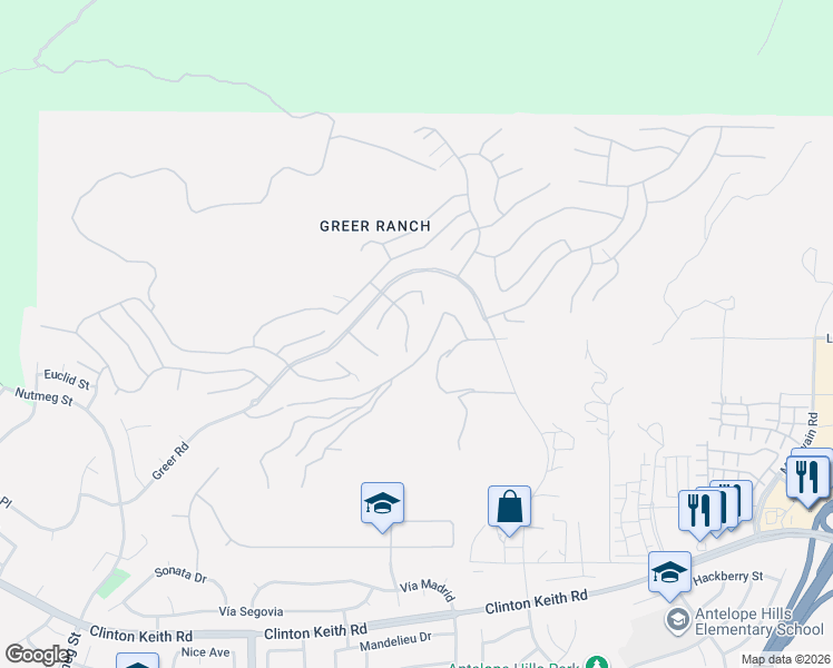 map of restaurants, bars, coffee shops, grocery stores, and more near 26550 Pabesu Road in Murrieta