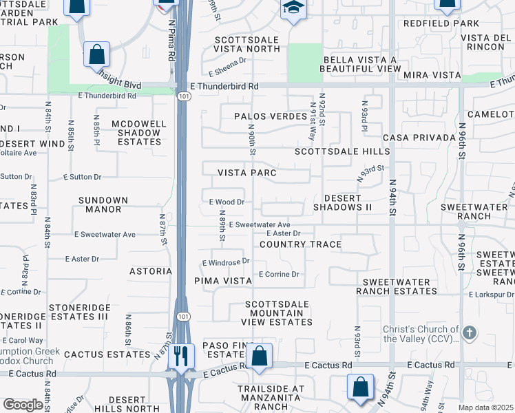 map of restaurants, bars, coffee shops, grocery stores, and more near 13290 North 90th Place in Scottsdale
