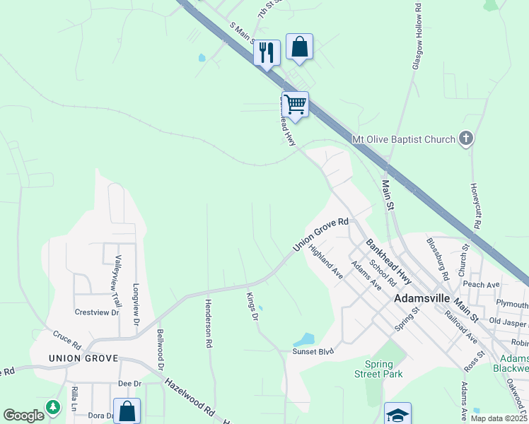 map of restaurants, bars, coffee shops, grocery stores, and more near 5429 Storey Drive in Adamsville