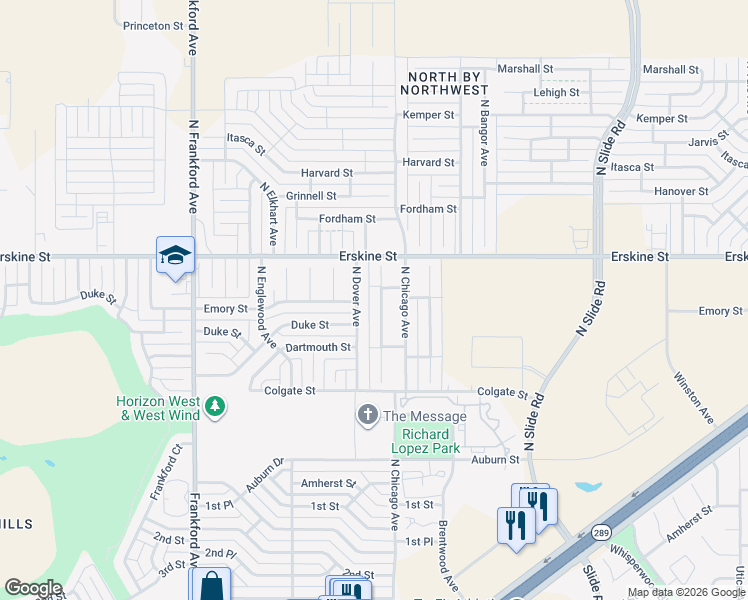 map of restaurants, bars, coffee shops, grocery stores, and more near 530 North Dover Avenue in Lubbock