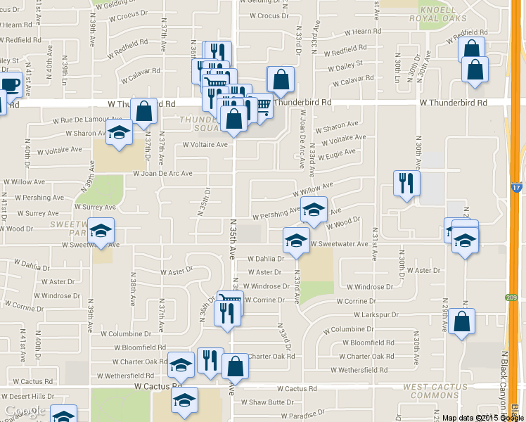 map of restaurants, bars, coffee shops, grocery stores, and more near 13219 North 34th Drive in Phoenix