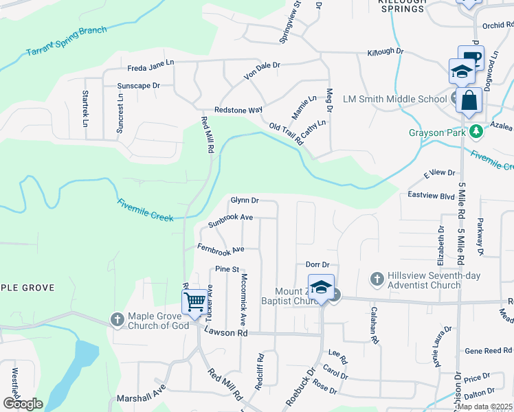 map of restaurants, bars, coffee shops, grocery stores, and more near 385 Glynn Drive in Birmingham