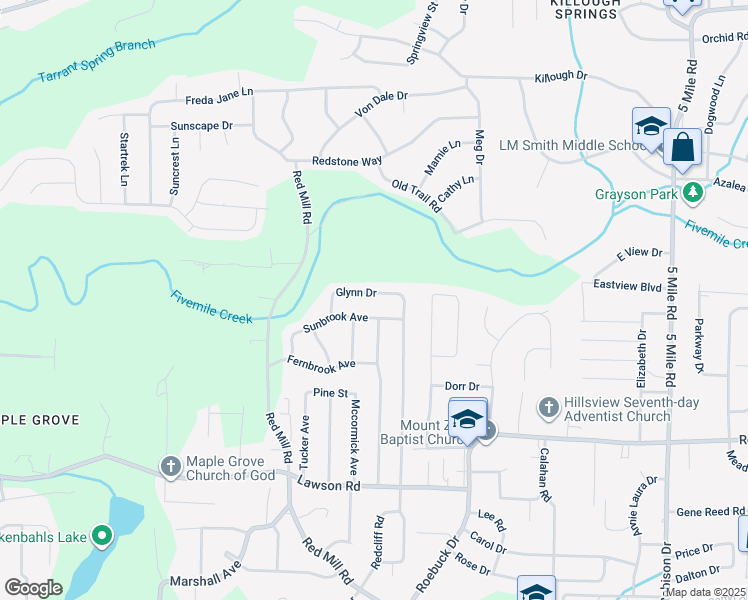 map of restaurants, bars, coffee shops, grocery stores, and more near 385 Glynn Drive in Birmingham