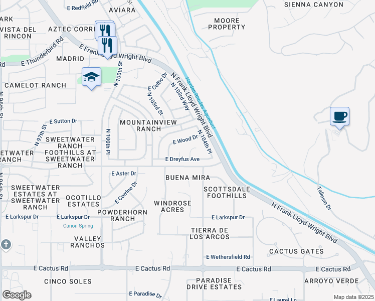map of restaurants, bars, coffee shops, grocery stores, and more near 10377 East Wood Drive in Scottsdale