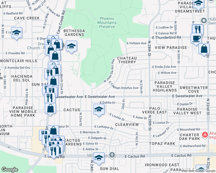 map of restaurants, bars, coffee shops, grocery stores, and more near 13202 North Victor Hugo Avenue in Phoenix