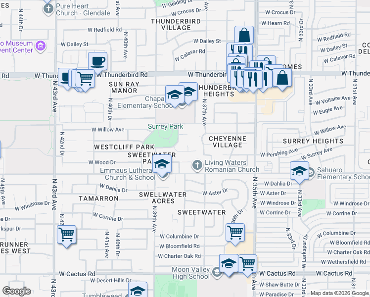 map of restaurants, bars, coffee shops, grocery stores, and more near 13217 North 37th Drive in Phoenix